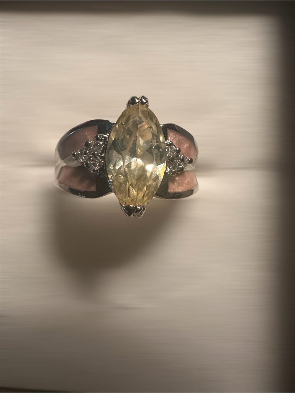 Yellow Marquise Crystal Cocktail Ring - Unbranded